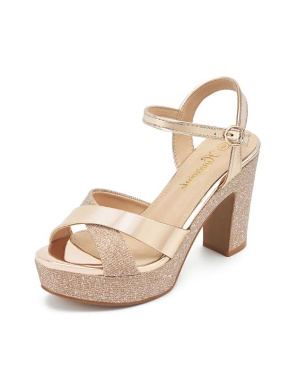 Sparkly Platform Dress Sandals Chunky Block Heel Open Toe Ankle Strap for Prom